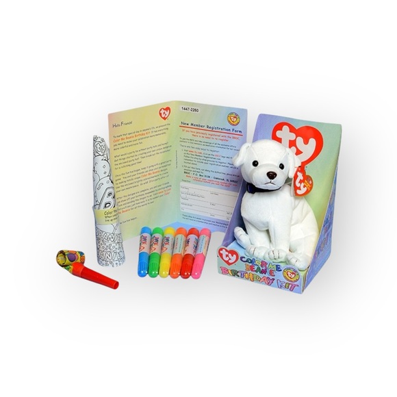 Ty Other - new Y2K Collectible: Beanie Babies Official Club 𖠌 Color Me Birthday Kit Dog 𖠌
